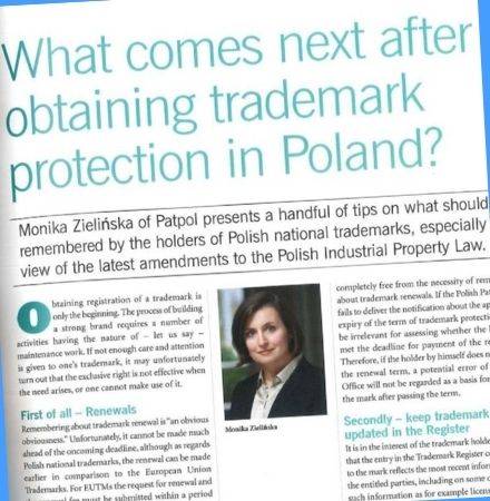 Co dalej po uzyskaniu ochrony znaku towarowego w Polsce? – Artykuł Moniki Zielińskiej dla The Trademark Lawyer