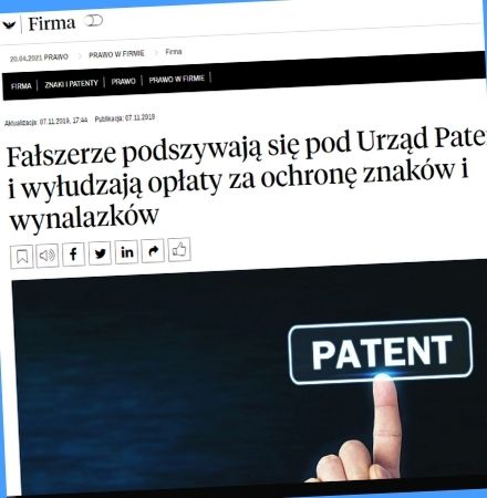Fałszerze podszywają się pod Urząd Patentowy (!) – Komentarz Joanny Piłki w artykule Rzeczpospolitej