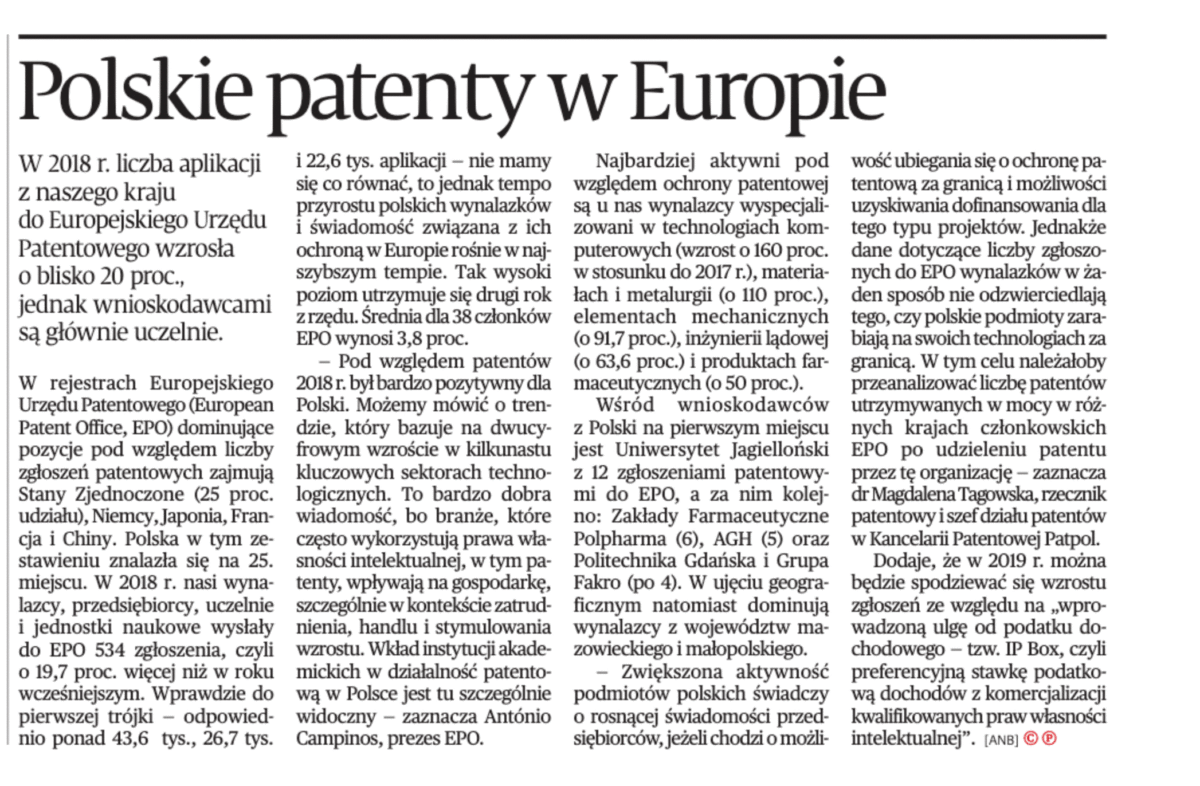 Puls Biznesu: Magdalena Tagowska speaks about Polish patent applications in Europe