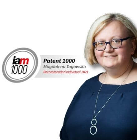 dr Magdalena Tagowska wyróżniona w rankingu IAM Patent 1000 w 2021 roku.