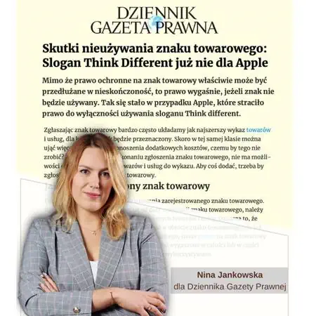 Skutki nieużywania znaku towarowego: Slogan Think Different już nie dla Apple – artykuł Niny Jankowskiej dla DGP